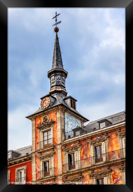 Plaza Mayor Steeple Cityscape Madrid Spain Framed Print by William Perry