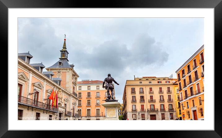 Admiral Bazan Statue Plaza de la Villa Madrid Spain Framed Mounted Print by William Perry