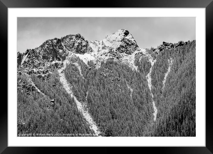 Black White Mount Si Snow North Bend Washington Framed Mounted Print by William Perry