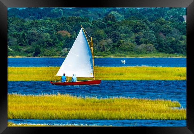 Colorful Cat Sailboat Wesport River Massachusetts Framed Print by William Perry