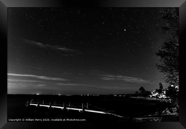 Black White Stars Night Pier Padanaram Dartmouth Massachusetts Framed Print by William Perry