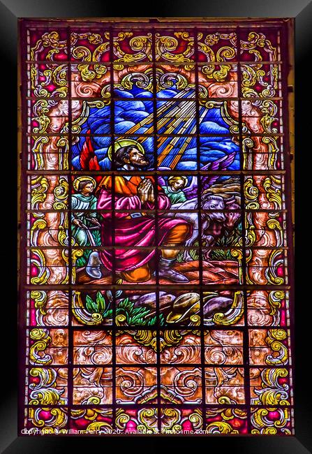 Stained Glass Jesus Basilica Santa Iglesia Collegiata de San Isidro Madrid Spain Framed Print by William Perry