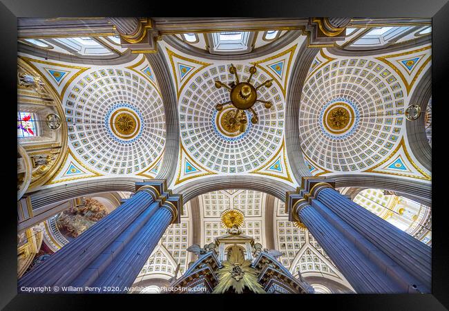 Basilica Altar Ornate Colorful Ceiling Puebla Cathedral Mexico Framed Print by William Perry