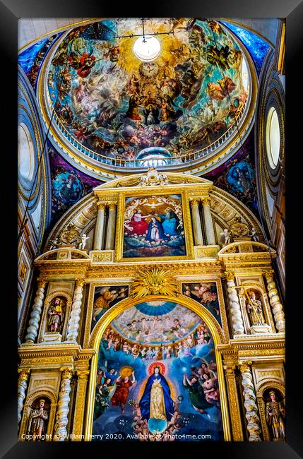 Colorful Ceiling Dome Mary Fresco Altar Puebla Cathedral Mexico Framed Print by William Perry