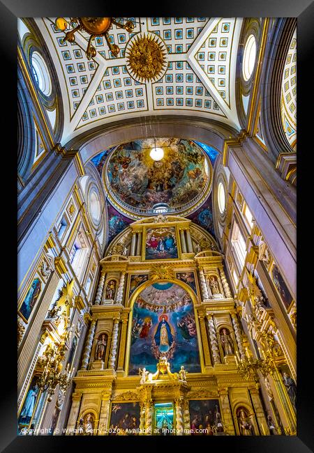 Colorful Ceiling Dome Mary Fresco Altar Puebla Cathedral Mexico Framed Print by William Perry