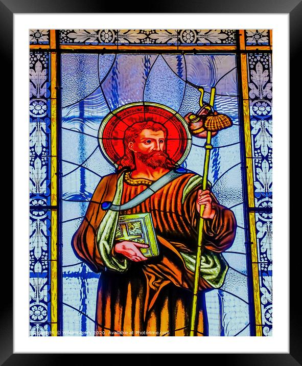 Coloful Saint James Clamshells Stained Glass Puebla Cathedral Me Framed Mounted Print by William Perry