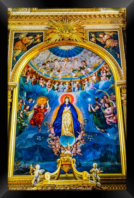 Colorful Consecration Virgin Mary Painting Puebla Cathedral Mexi Framed Print by William Perry