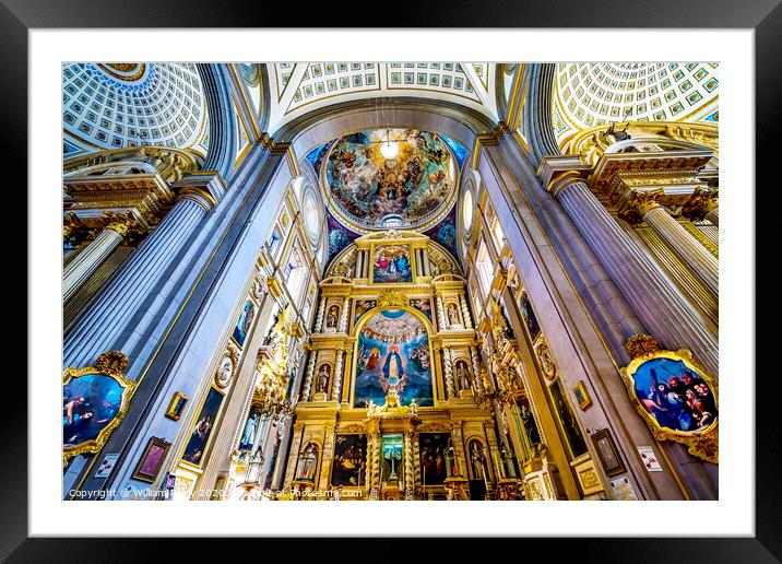 Colorful Ceiling Dome Mary Fresco Altar Puebla Cathedral Mexico Framed Mounted Print by William Perry
