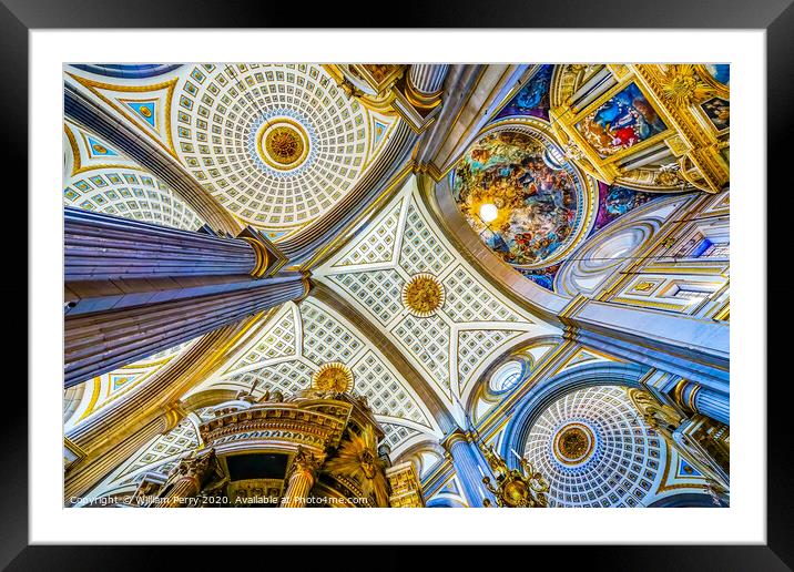 Basilica Altar Ornate Colorful Ceiling Puebla Cathedral Mexico Framed Mounted Print by William Perry