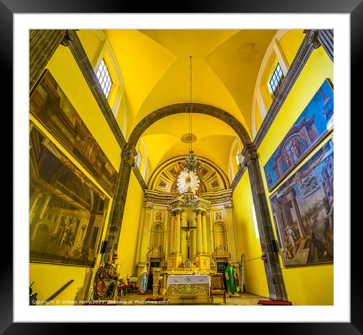 Basilica Altar San Cristobal Church Puebla Mexico Framed Mounted Print by William Perry