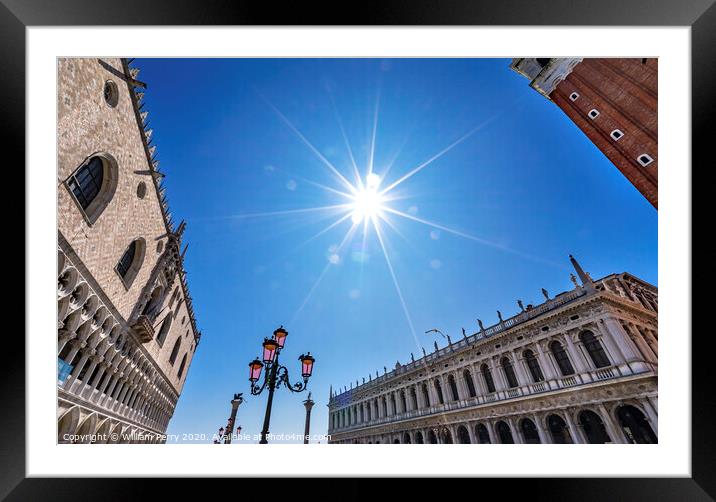 Sun Campanile Bell Tower Saint Mark's Square Piazza Venice Italy Framed Mounted Print by William Perry