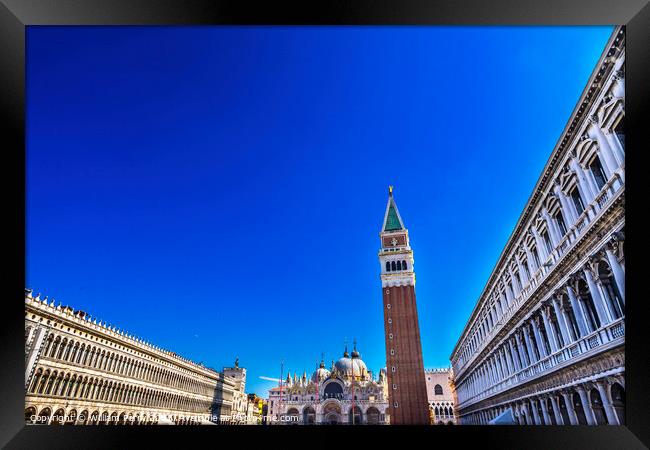 Campanile Bell Tower Sun Saint Mark's Square Piazza Venice Italy Framed Print by William Perry
