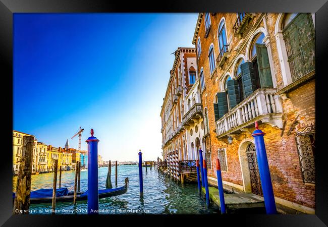 Colorful Boat Grand Canal Venice Italy Framed Print by William Perry