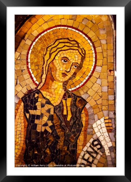 Angel Mosaic Monastery Montserrat Catalonia Spain Framed Mounted Print by William Perry