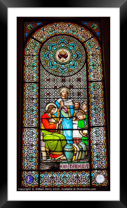 Stained Glass Window Jesus Mary Cana Monastery Montserrat Catalonia Spain Framed Mounted Print by William Perry