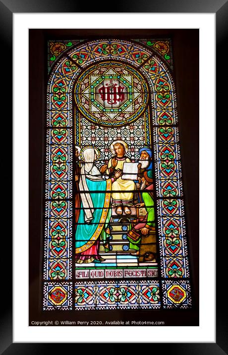 Stained Glass Window Young Jesus Mary Temple Montserrat Catalonia Spain Framed Mounted Print by William Perry