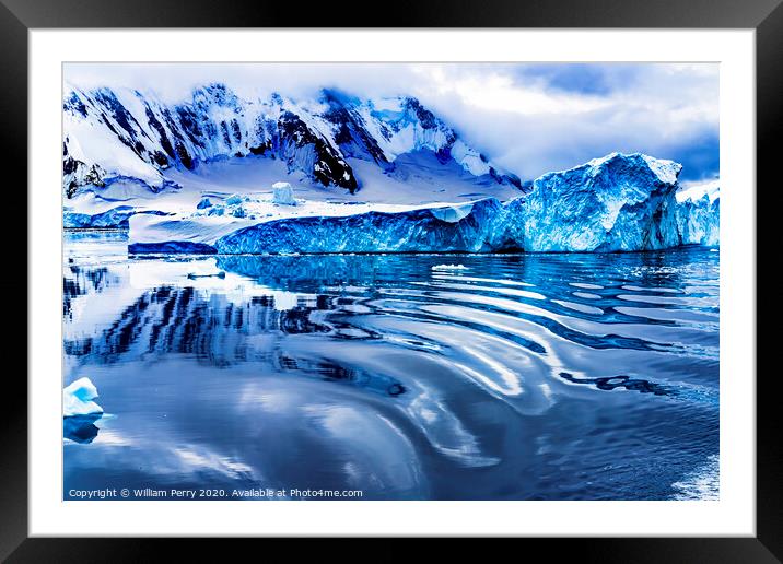 Snow Mountains Blue Glaciers Refection Dorian Bay Antarctica Framed Mounted Print by William Perry