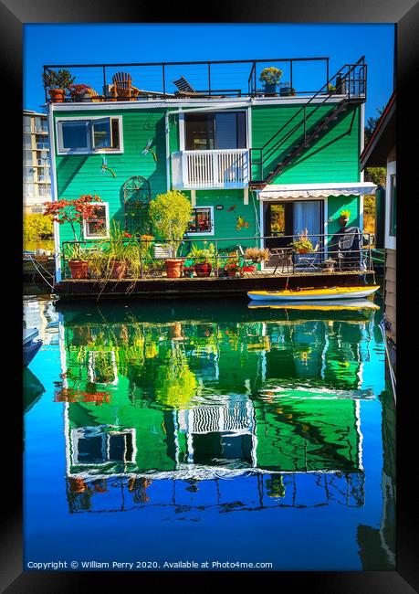 Green Houseboat Victoria Canada Framed Print by William Perry
