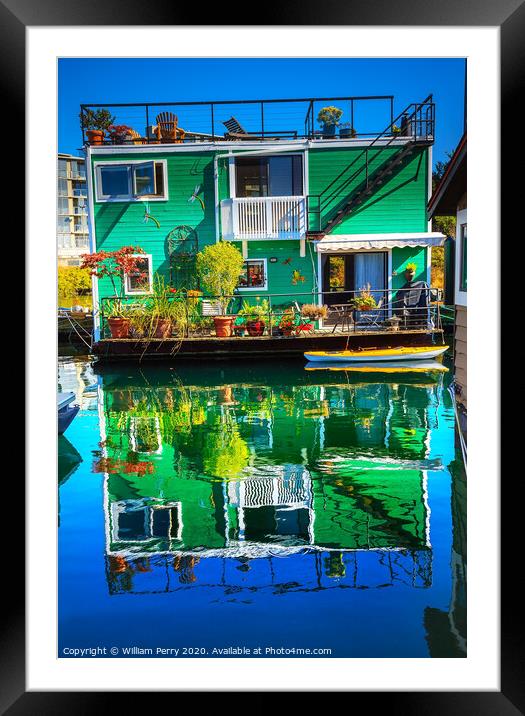 Green Houseboat Victoria Canada Framed Mounted Print by William Perry