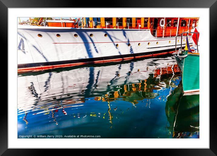 Wooden Boats Reflection Abstract Victoria Canada Framed Mounted Print by William Perry