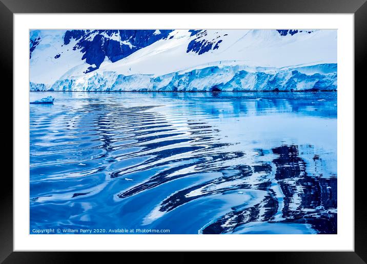 Snow Mountains Blue Glaciers Refection Dorian Bay Antarctica Framed Mounted Print by William Perry