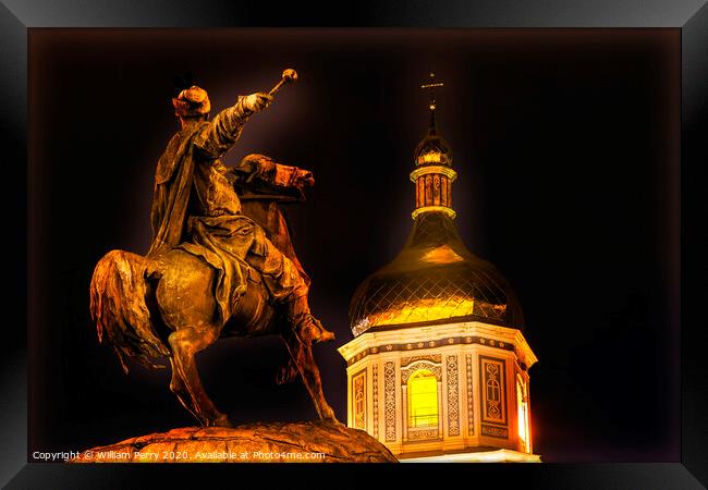 Bogdan Khmelnitsky Equestrian Statue Saint Sophia Kiev Ukraine Framed Print by William Perry
