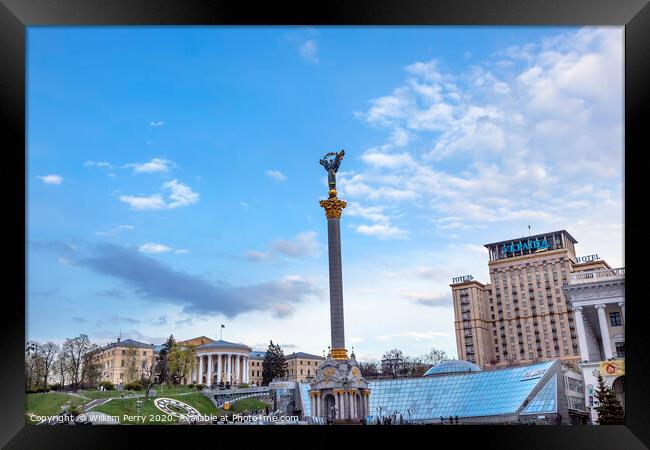 Independence Monument Berehynia  Maidan Square Kiev Ukraine Framed Print by William Perry