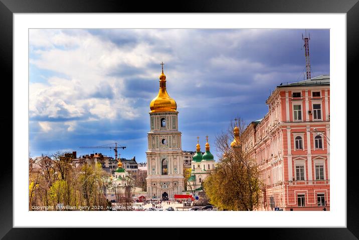 Saint Sophia Sofia Cathedral Spires Tower Sofiyskaya Square Kiev Framed Mounted Print by William Perry