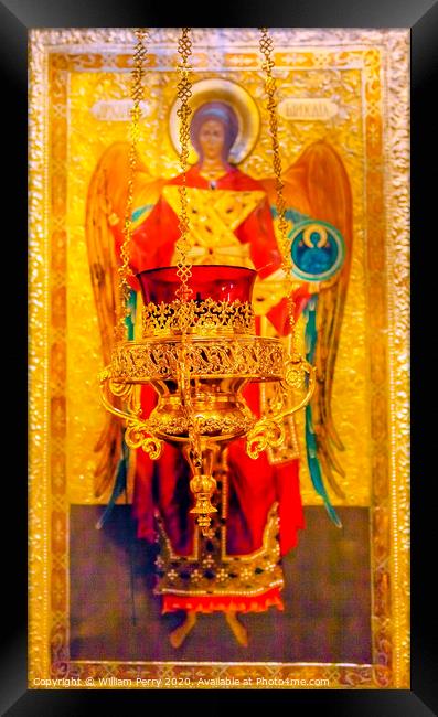 Saint Michael Icon Insense Saint Michael Cathedral Kiev Ukraine Framed Print by William Perry