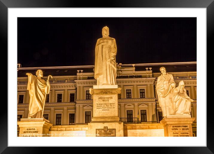 Saint Andrew Queen Olga Statues Stars Mikhaylovsky Square Kiev U Framed Mounted Print by William Perry