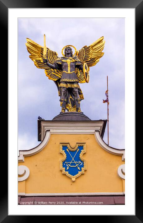 Laches Gate Saint Michael Statue Maidan Square Kiev Ukraine Framed Mounted Print by William Perry