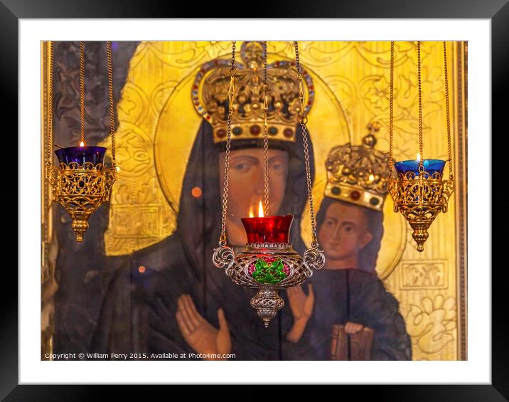 Incense Burners Madonna Icon Saint Nicholas Church Kiev Ukraine Framed Mounted Print by William Perry