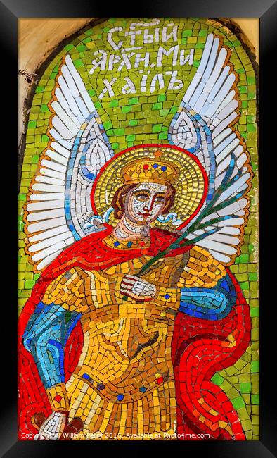 Saint Miichael Angel Mosaic Lavra Cathedral Kiev Ukraine Framed Print by William Perry