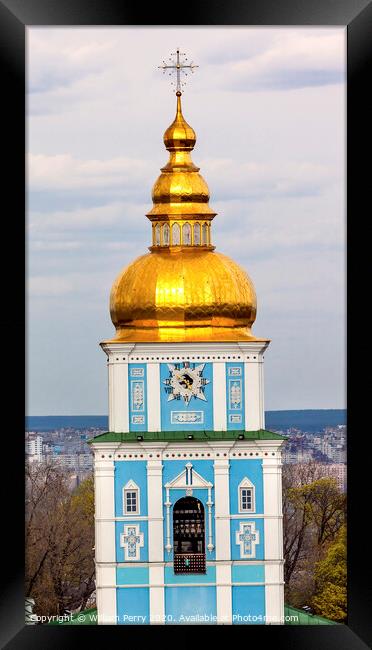 Saint Michael Monastery Cathedral Tower Golden Domes Kiev Ukrain Framed Print by William Perry