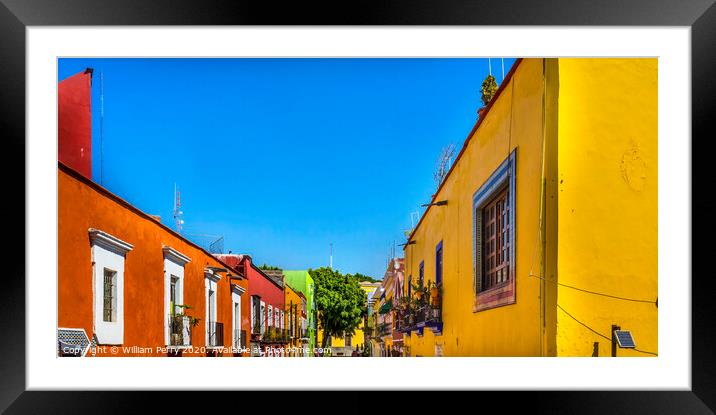 Orange Yellow Colorful Shopping Street Puebla Mexico Framed Mounted Print by William Perry