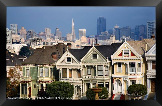 Victorian Houses Modern Skyscrapers San Francisco Skyline Califo Framed Print by William Perry
