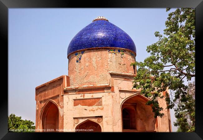 Ancient Blue Dome Sabz Subz Burj Mughal Tomb New Delhi India Framed Print by William Perry