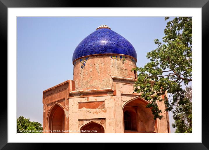 Ancient Blue Dome Sabz Subz Burj Mughal Tomb New Delhi India Framed Mounted Print by William Perry
