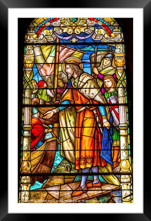 Crusades Stained Glass King Saint Louis Cathedral New Orleans Lo Framed Mounted Print by William Perry