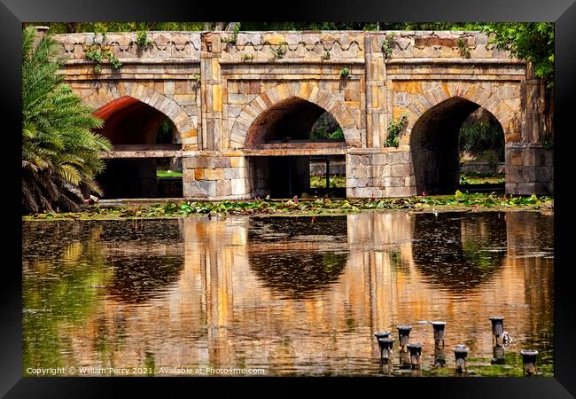 Athpula Stone Bridge Reflection  Lodi Gardens New Delhi India Framed Print by William Perry