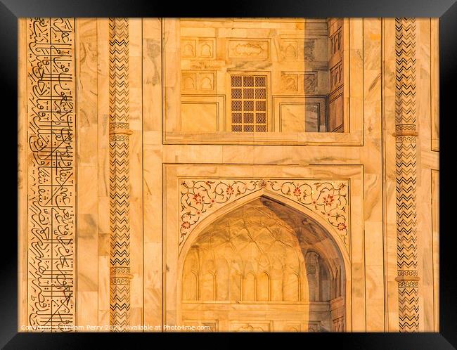 Taj Mahal Wall Arch Details Agra India Framed Print by William Perry