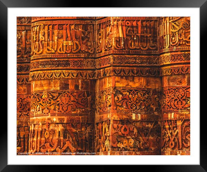 Qutab Minar Close Up Islamic Inscriptions New Delhi India Framed Mounted Print by William Perry