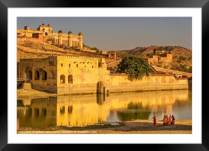 Amber Fort Jaipur India With Indian Women in Saris Framed Mounted Print by William Perry