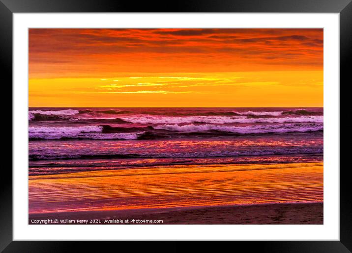 Colorful Sunset Ocean Canon Beach Oregon Framed Mounted Print by William Perry