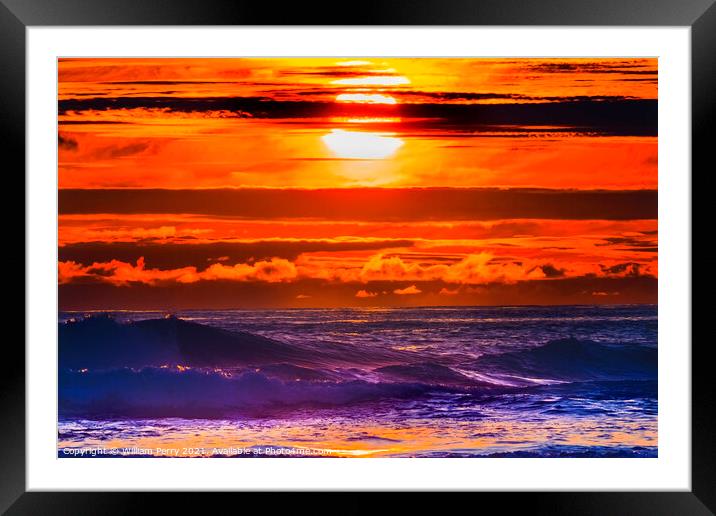 Colorful Sunset Ocean Canon Beach Oregon Framed Mounted Print by William Perry