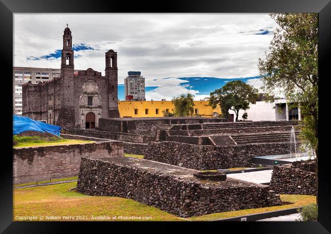 Plaza of Three Cultures Aztec Archaelogical Site Mexico City Mex Framed Print by William Perry