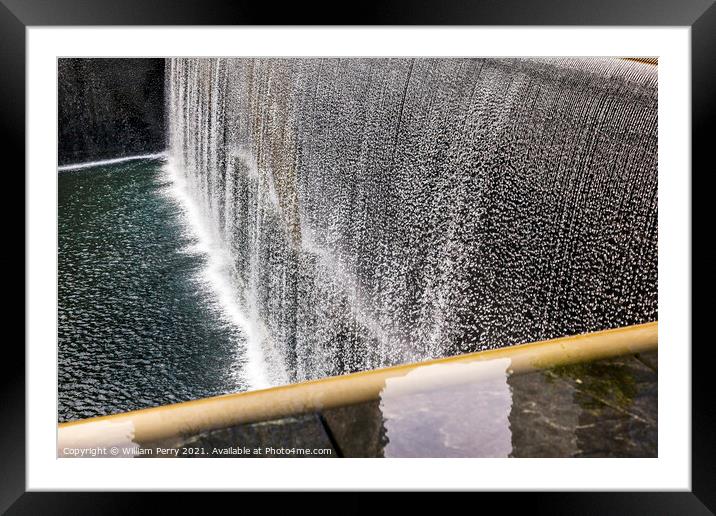 Memorial Pool Fountain Waterfall New York NY Framed Mounted Print by William Perry