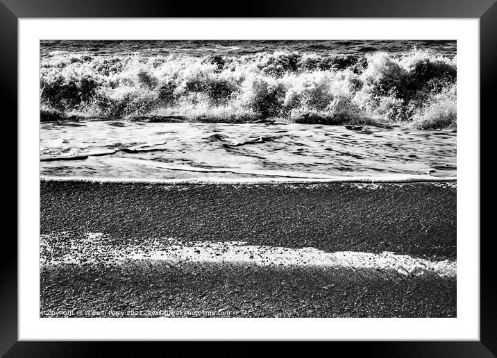 Black and White Waves Peebles Reynisfjara Black Sand Beach Icela Framed Mounted Print by William Perry
