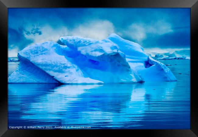 Blue Iceberg Reflection Paradise Bay Antarctica Framed Print by William Perry