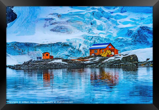 Snowing Argentine Station Paradise Harbor Antarctica Framed Print by William Perry
